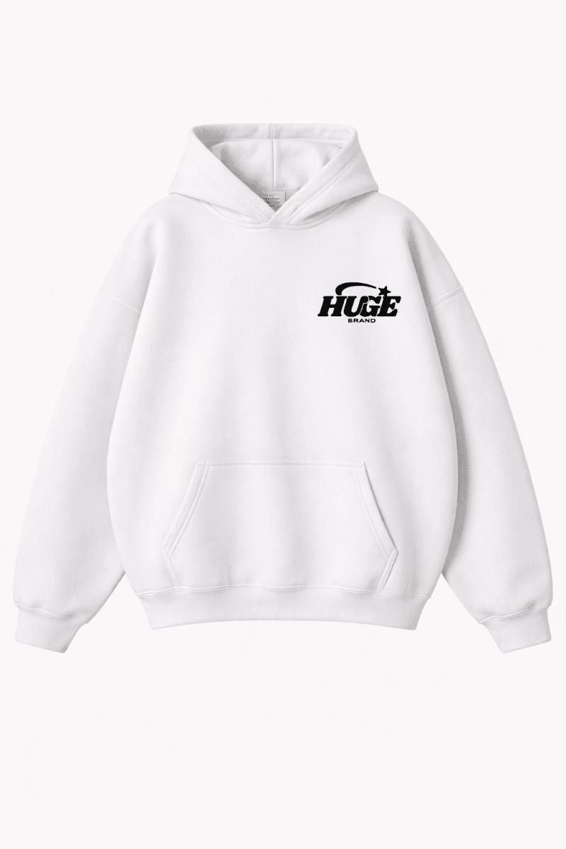 Sudadera streetwear oversize blanca de Huge Brand vista frontal