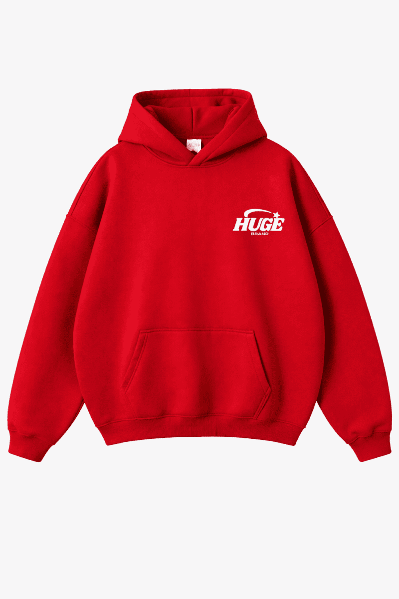 Sudadera streetwear oversize roja de Huge Brand vista frontal